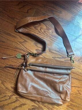 Margot Tan/Brown Leather Messenger Crossbody Bag